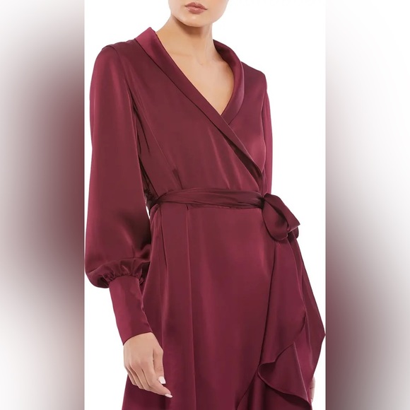 NWT Mac Duggal Ruffle Long Sleeve Faux Wrap Dress - Formal Wedding Guest Prom. - Picture 2 of 7